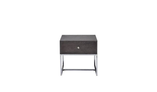 22" Chrome And Gray Oak Manufactured Wood Rectangular End Table With Drawer HomeRoots