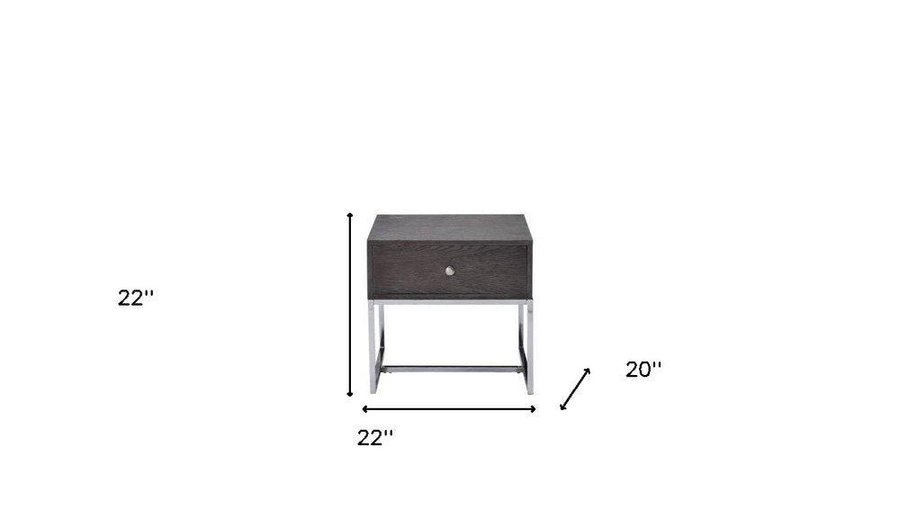 22" Chrome And Gray Oak Manufactured Wood Rectangular End Table With Drawer HomeRoots
