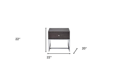 22" Chrome And Gray Oak Manufactured Wood Rectangular End Table With Drawer HomeRoots