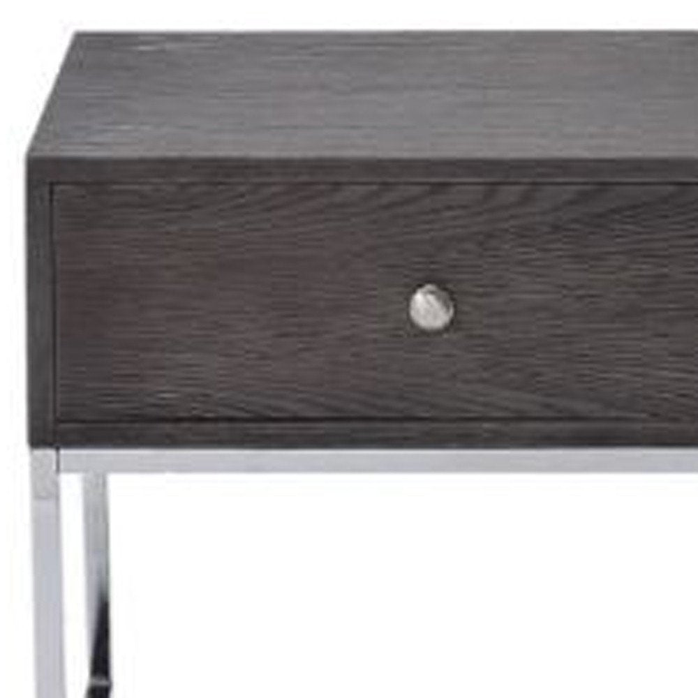 22" Chrome And Gray Oak Manufactured Wood Rectangular End Table With Drawer HomeRoots