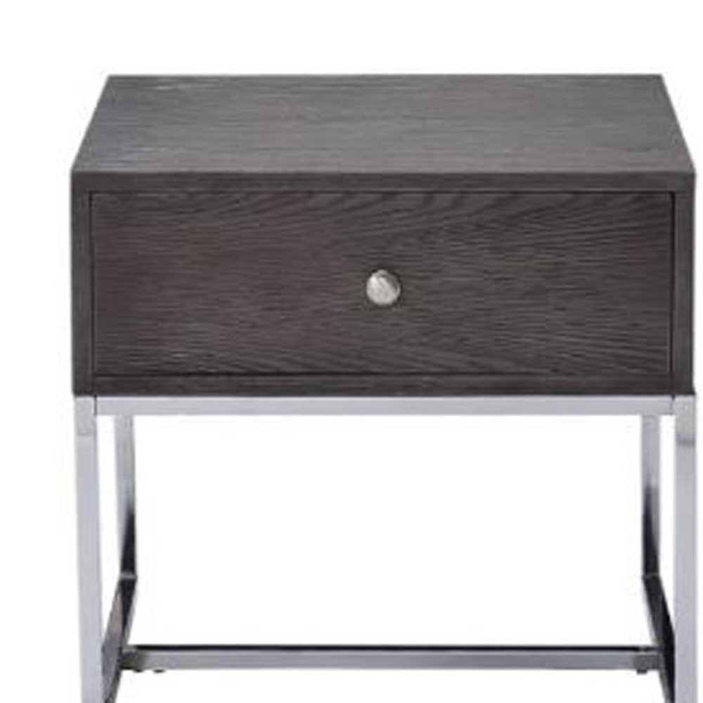 22" Chrome And Gray Oak Manufactured Wood Rectangular End Table With Drawer HomeRoots