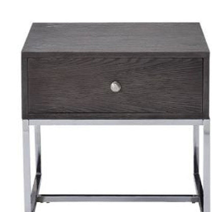 22" Chrome And Gray Oak Manufactured Wood Rectangular End Table With Drawer HomeRoots
