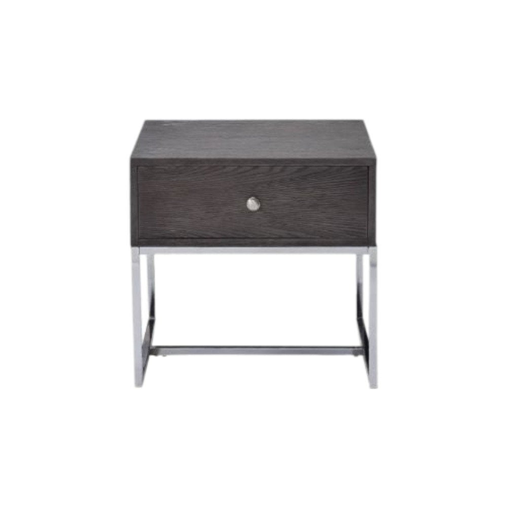 22" Chrome And Gray Oak Manufactured Wood Rectangular End Table With Drawer HomeRoots