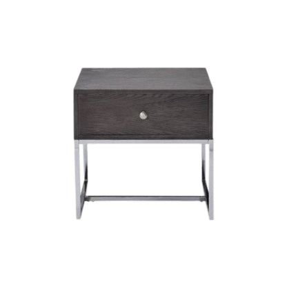 22" Chrome And Gray Oak Manufactured Wood Rectangular End Table With Drawer HomeRoots