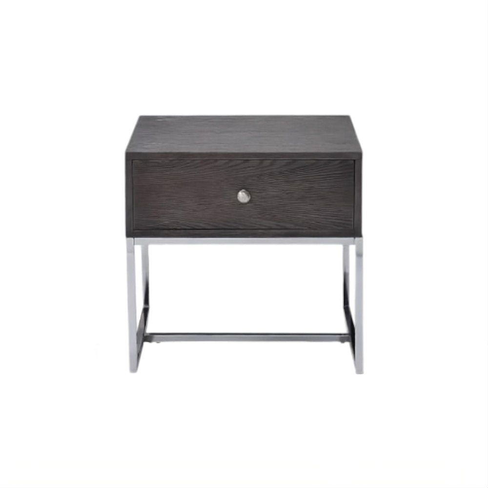22" Chrome And Gray Oak Manufactured Wood Rectangular End Table With Drawer HomeRoots