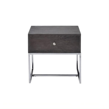 22" Chrome And Gray Oak Manufactured Wood Rectangular End Table With Drawer HomeRoots