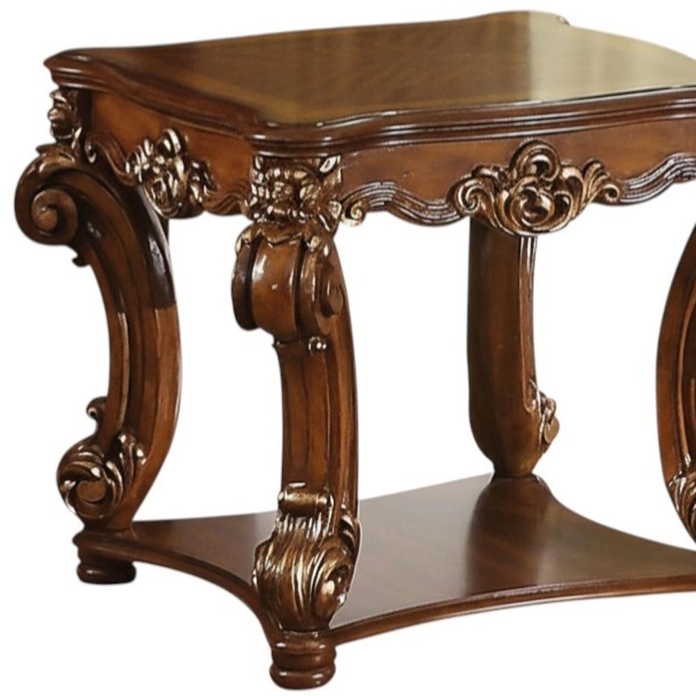 26" Cherry Manufactured Wood And Solid Wood Square End Table With Shelf HomeRoots