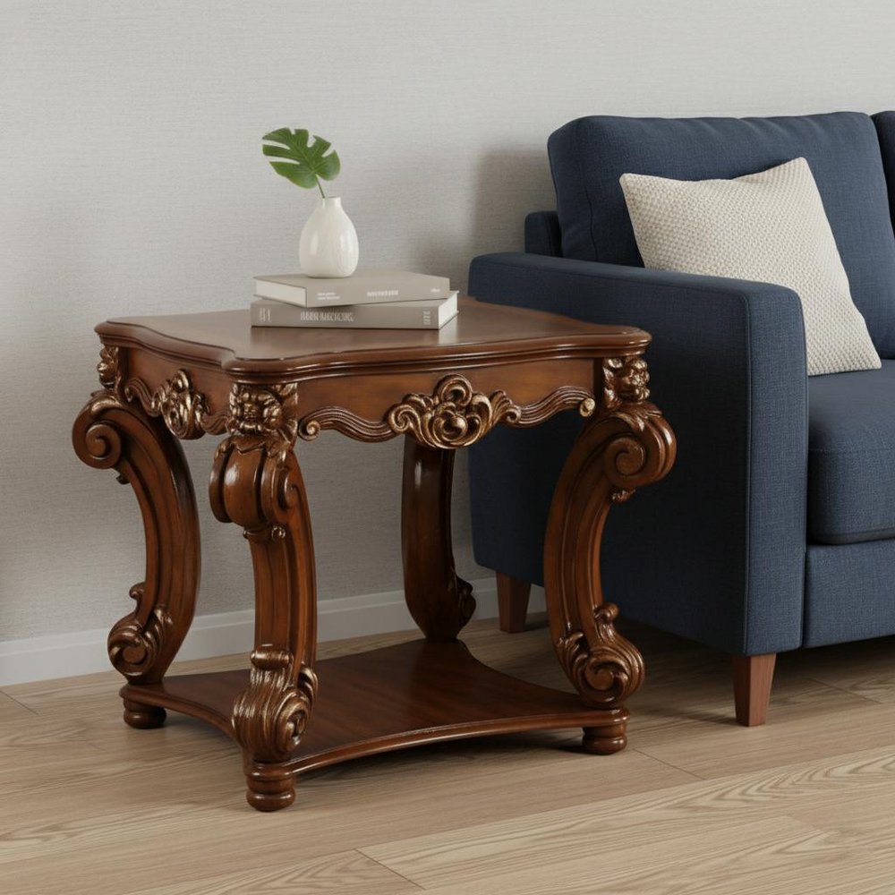26" Cherry Manufactured Wood And Solid Wood Square End Table With Shelf HomeRoots