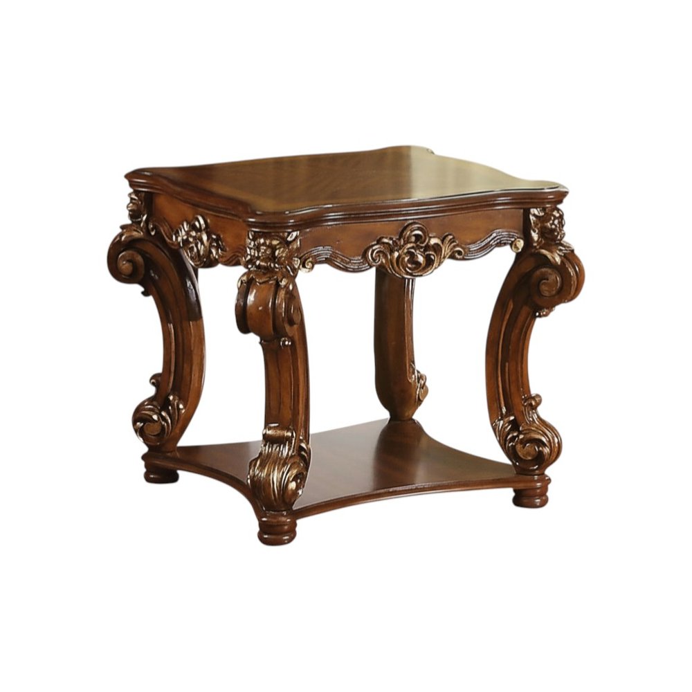26" Cherry Manufactured Wood And Solid Wood Square End Table With Shelf HomeRoots
