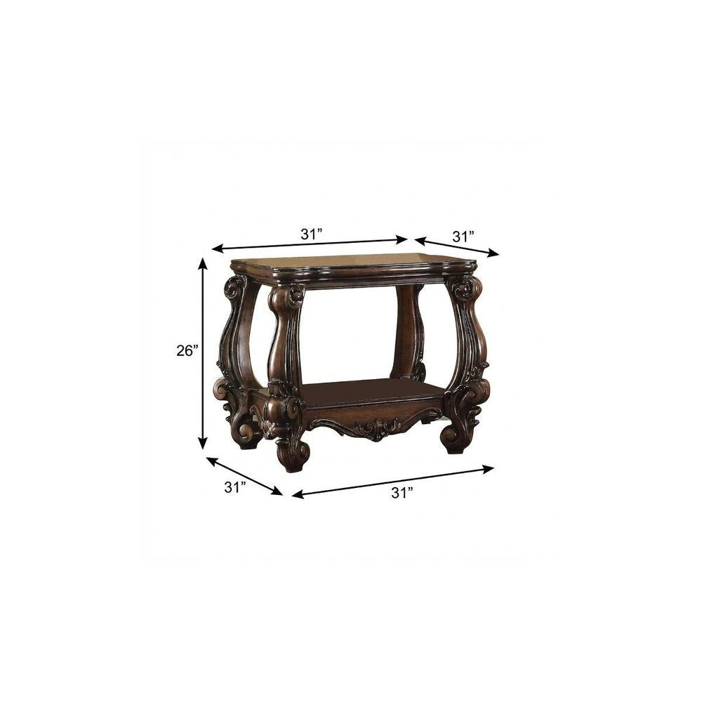 26" Cherry Oak Manufactured Wood Square End Table With Shelf — view 4