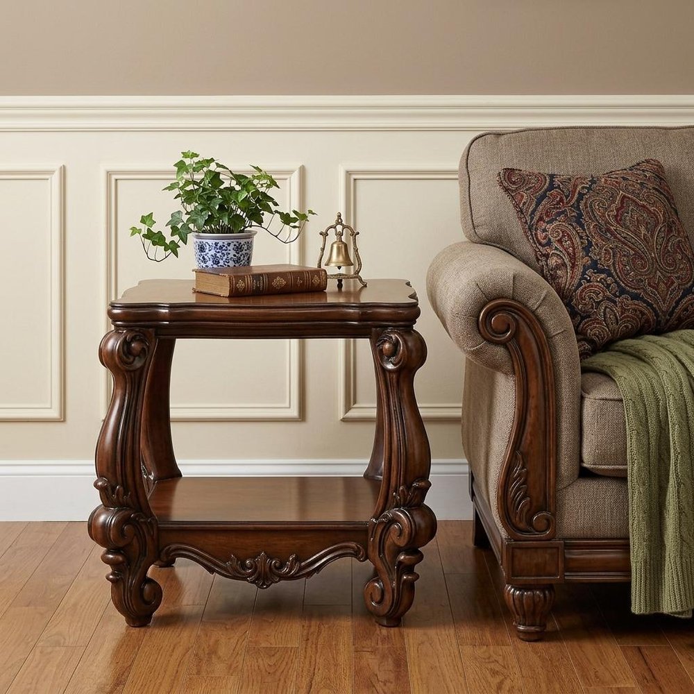 26" Cherry Oak Manufactured Wood Square End Table With Shelf HomeRoots