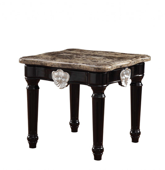 25" Black Manufactured Wood and Marble Square End Table - FurniFindUSA