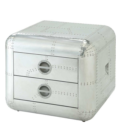 22" Silver Aluminum Aviator Trunk Style Square End Table With Two Drawers HomeRoots