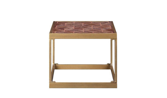 16" Brass And Warm Brown Leather Rectangular End Table - FurniFindUSA