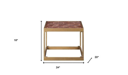 16" Brass And Warm Brown Leather Rectangular End Table - FurniFindUSA