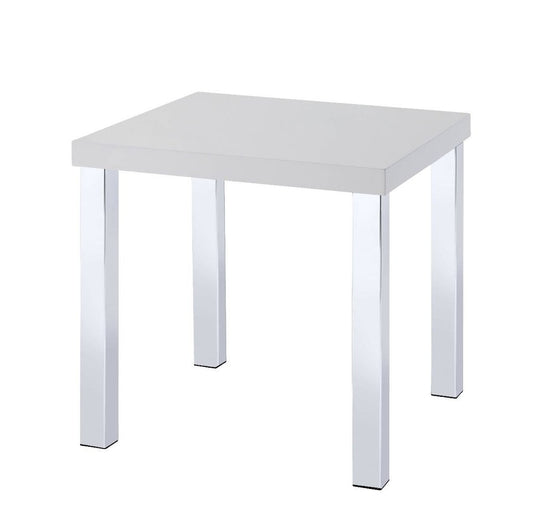 22" Chrome And White High Gloss Square End Table HomeRoots