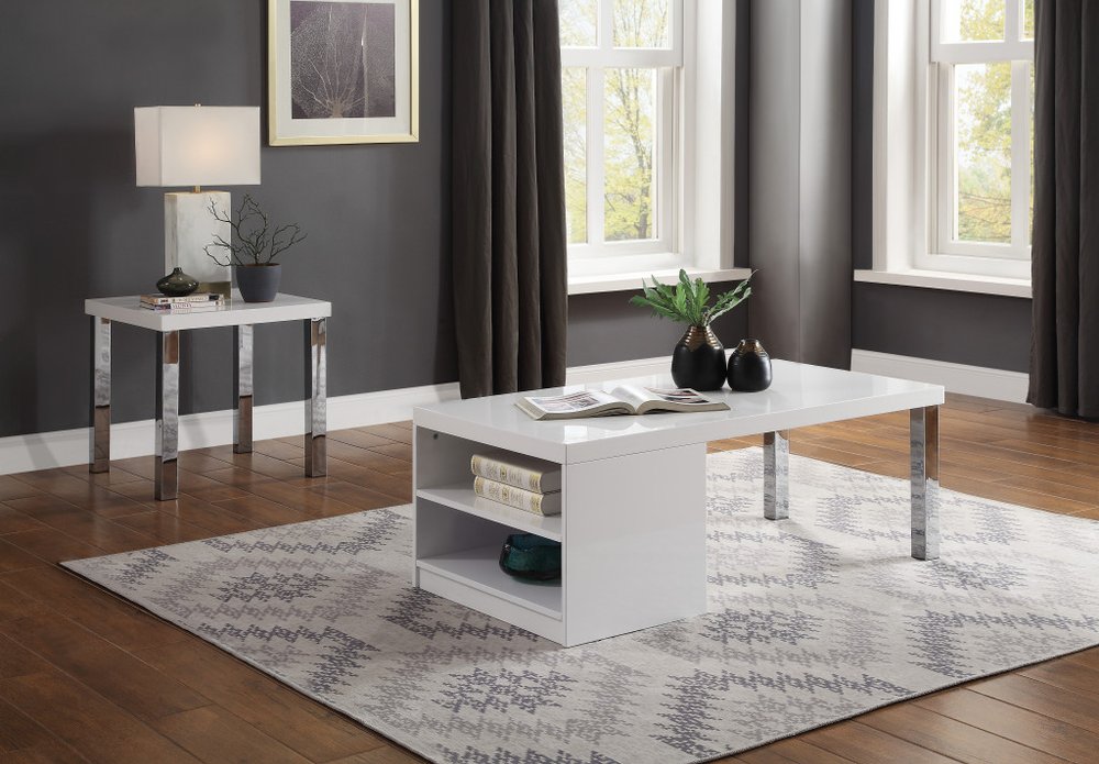 22" Chrome And White High Gloss Square End Table HomeRoots