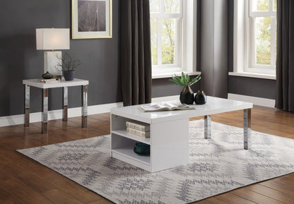 22" Chrome And White High Gloss Square End Table HomeRoots