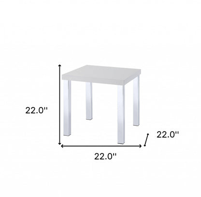 22" Chrome And White High Gloss Square End Table