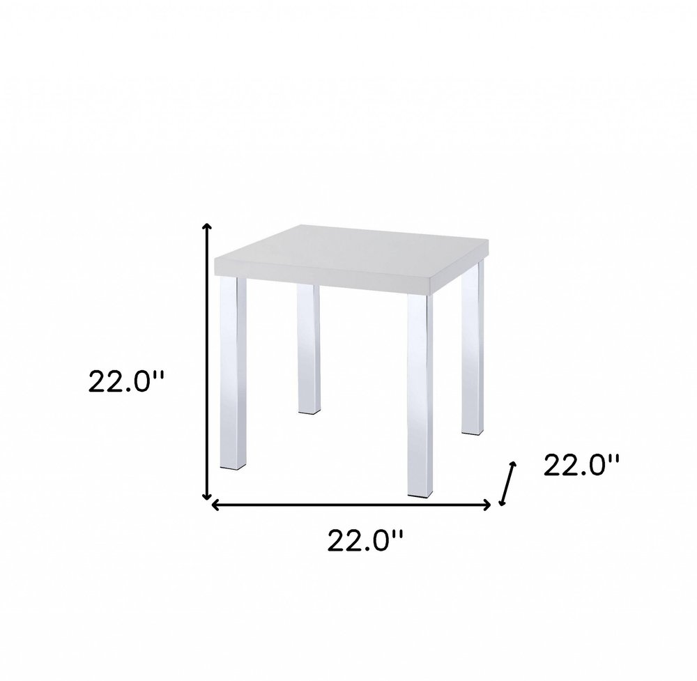 22" Chrome And White High Gloss Square End Table HomeRoots
