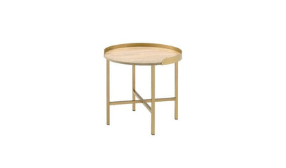22" Gold And Oak Manufactured Wood And Metal Round End Table HomeRoots