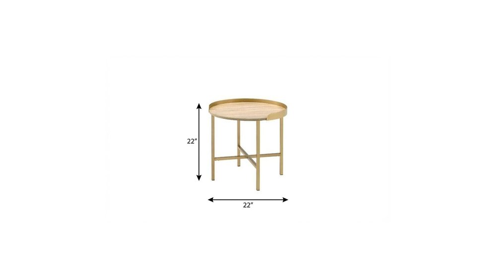 22" Gold And Oak Manufactured Wood And Metal Round End Table HomeRoots