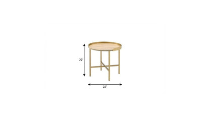 22" Gold And Oak Manufactured Wood And Metal Round End Table HomeRoots