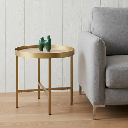 22" Gold And Oak Manufactured Wood And Metal Round End Table HomeRoots