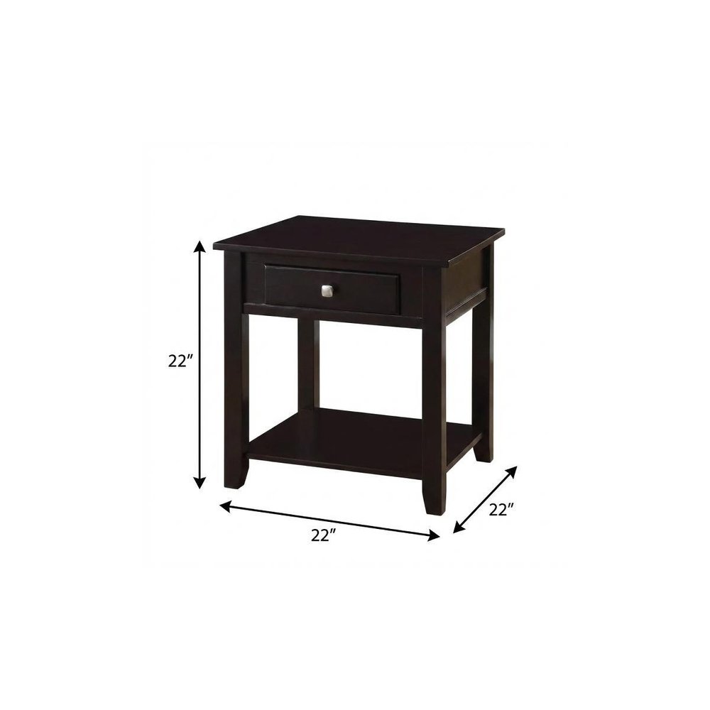 22" Black Manufactured Wood Square End Table With Drawer With Shelf HomeRoots