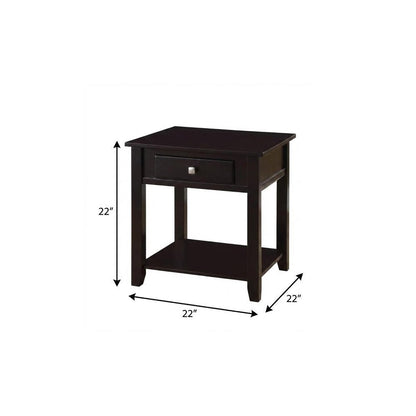 22" Black Manufactured Wood Square End Table With Drawer With Shelf HomeRoots