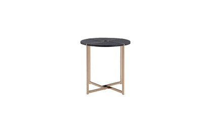 24" Champagne And Black Manufactured Wood And Metal Round End Table