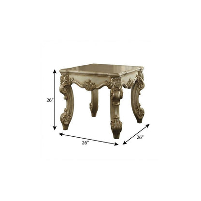 26" Gold Wood And Polyresin Square End Table