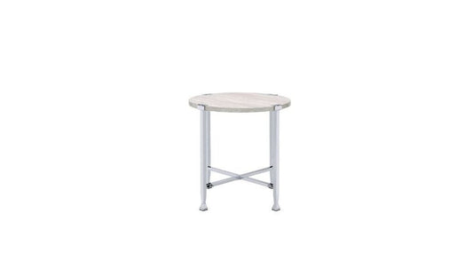 24" Chrome And White Oak Manufactured Wood And Metal Round End Table HomeRoots