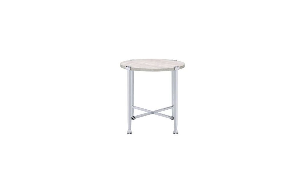 24" Chrome And White Oak Manufactured Wood And Metal Round End Table HomeRoots