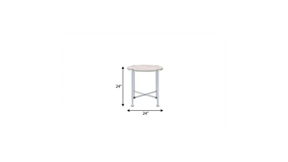24" Chrome And White Oak Manufactured Wood And Metal Round End Table HomeRoots