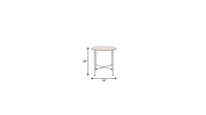 24" Chrome And White Oak Manufactured Wood And Metal Round End Table HomeRoots