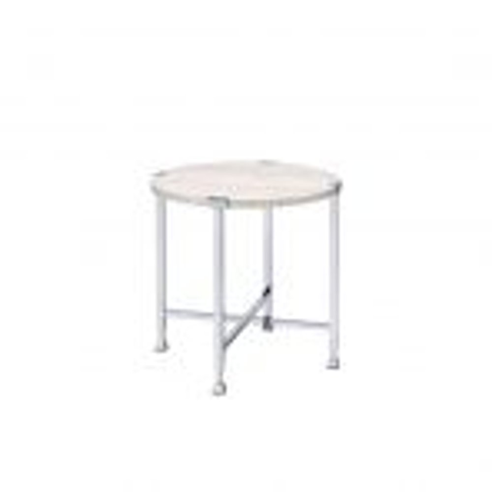 24" Chrome And White Oak Manufactured Wood And Metal Round End Table HomeRoots