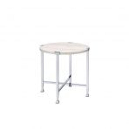 24" Chrome And White Oak Manufactured Wood And Metal Round End Table HomeRoots