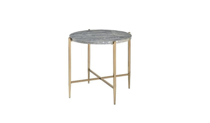 24" Champagne And Light Gray Manufactured Wood And Metal Round End Table HomeRoots