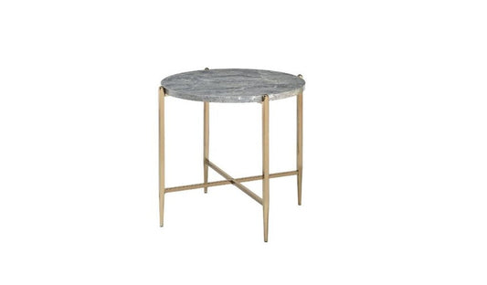 24" Champagne And Light Gray Manufactured Wood And Metal Round End Table HomeRoots