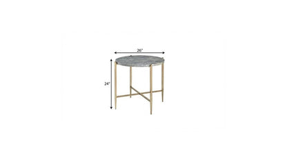 24" Champagne And Light Gray Manufactured Wood And Metal Round End Table HomeRoots