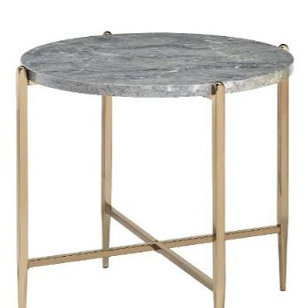 24" Champagne And Light Gray Manufactured Wood And Metal Round End Table HomeRoots