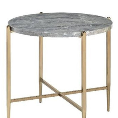 24" Champagne And Light Gray Manufactured Wood And Metal Round End Table HomeRoots