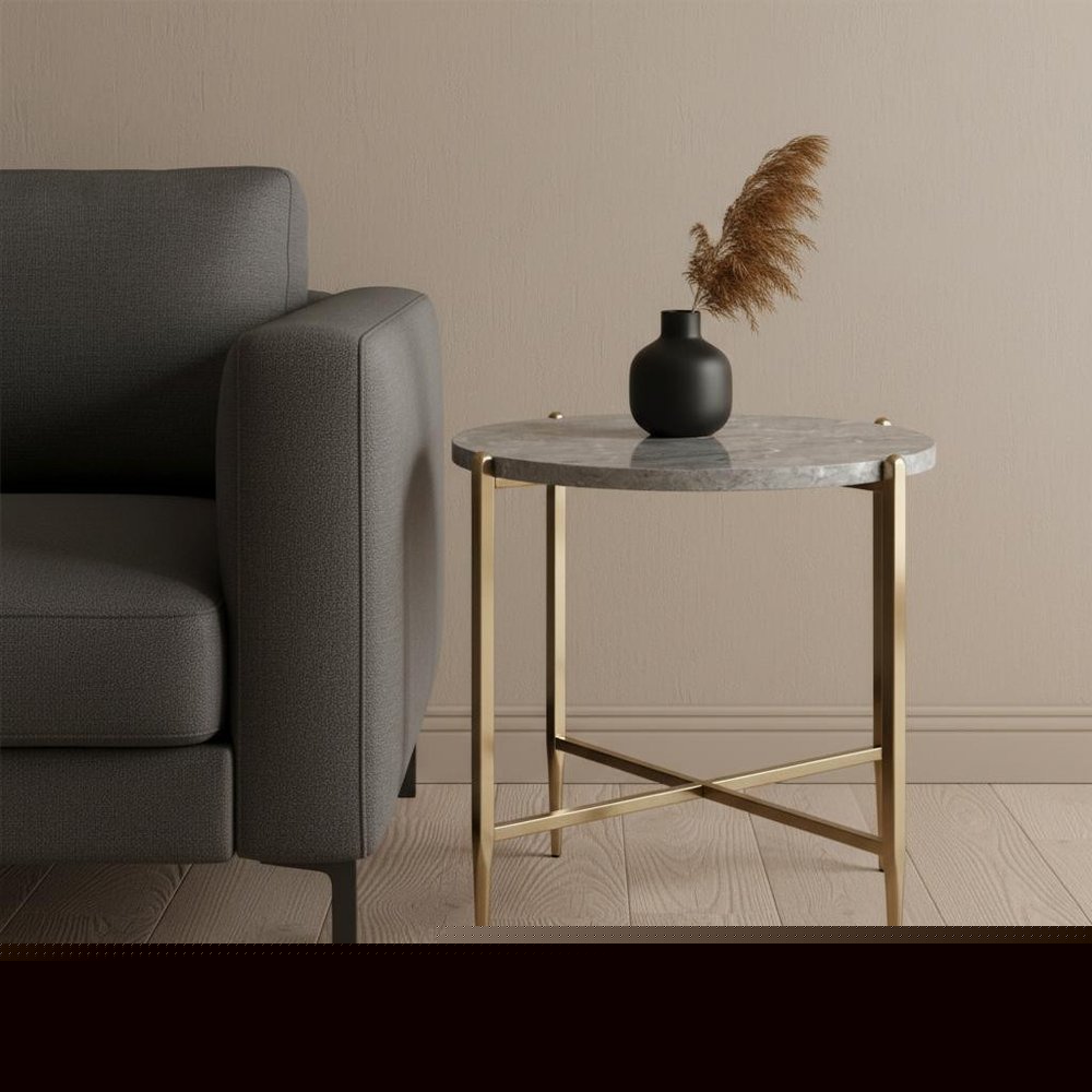 24" Champagne And Light Gray Manufactured Wood And Metal Round End Table HomeRoots