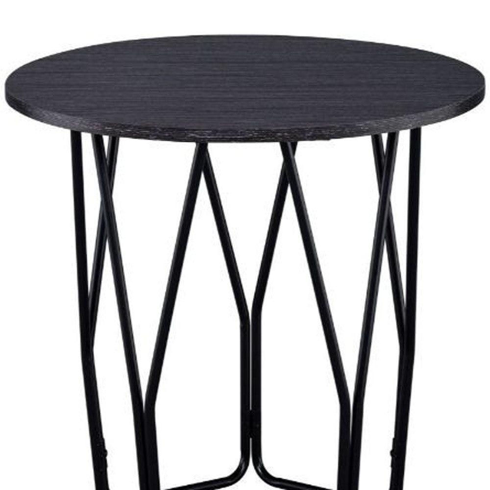 22" Black And Espresso Manufactured Wood And Metal Round End Table - FurniFindUSA