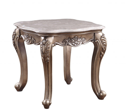 24" Champagne And Marble Polyresin Rectangular End Table - FurniFindUSA