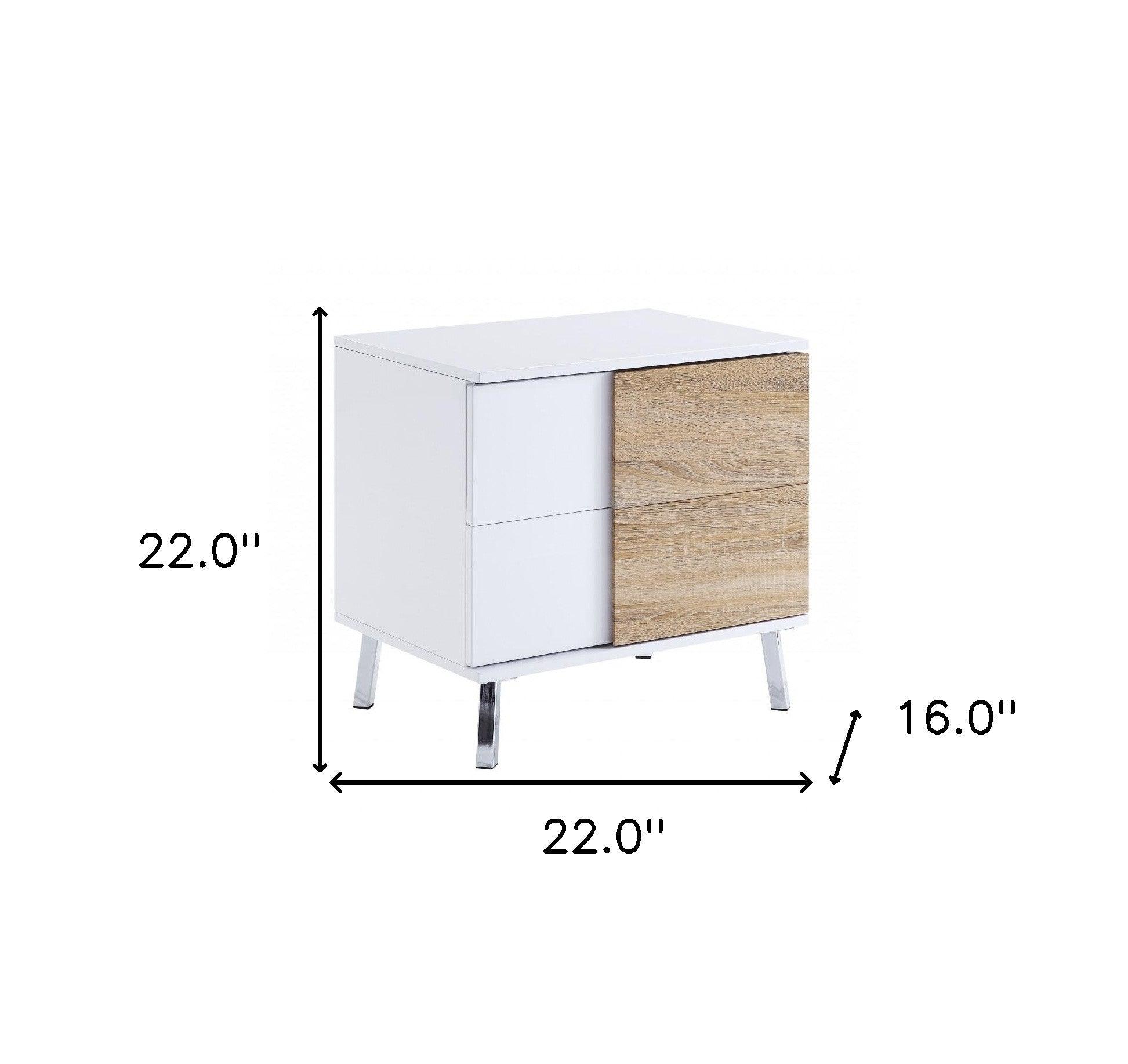 22" White High Gloss Manufactured Wood Rectangular End Table With Two Drawers - FurniFindUSA