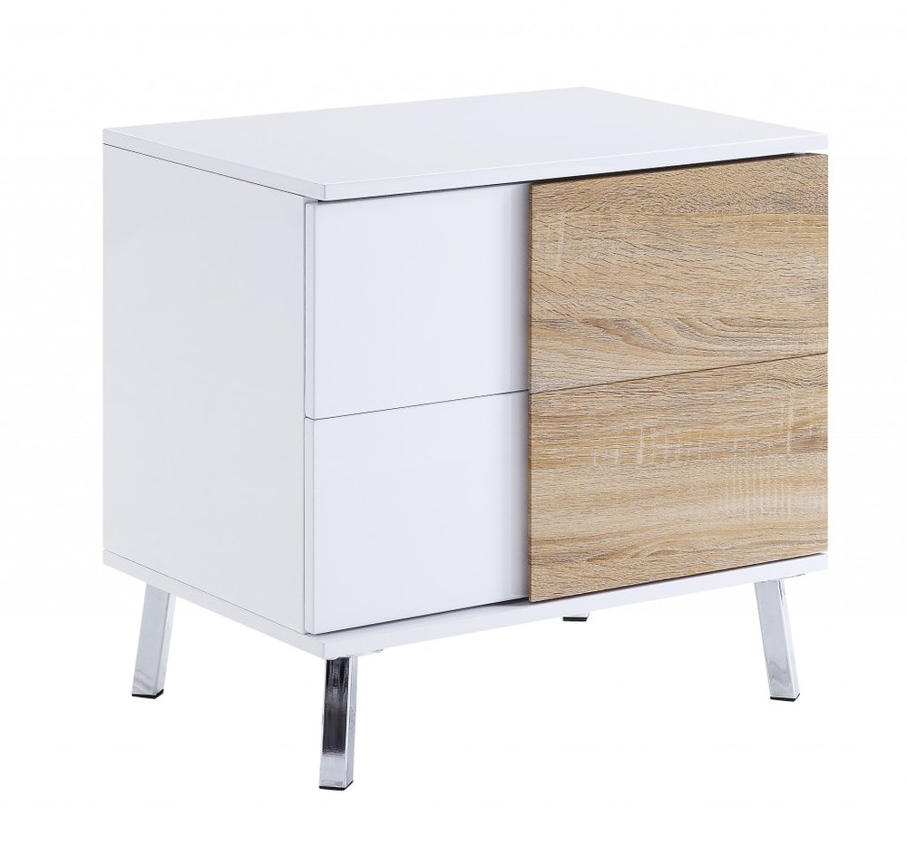 22" White High Gloss Manufactured Wood Rectangular End Table With Two Drawers HomeRoots