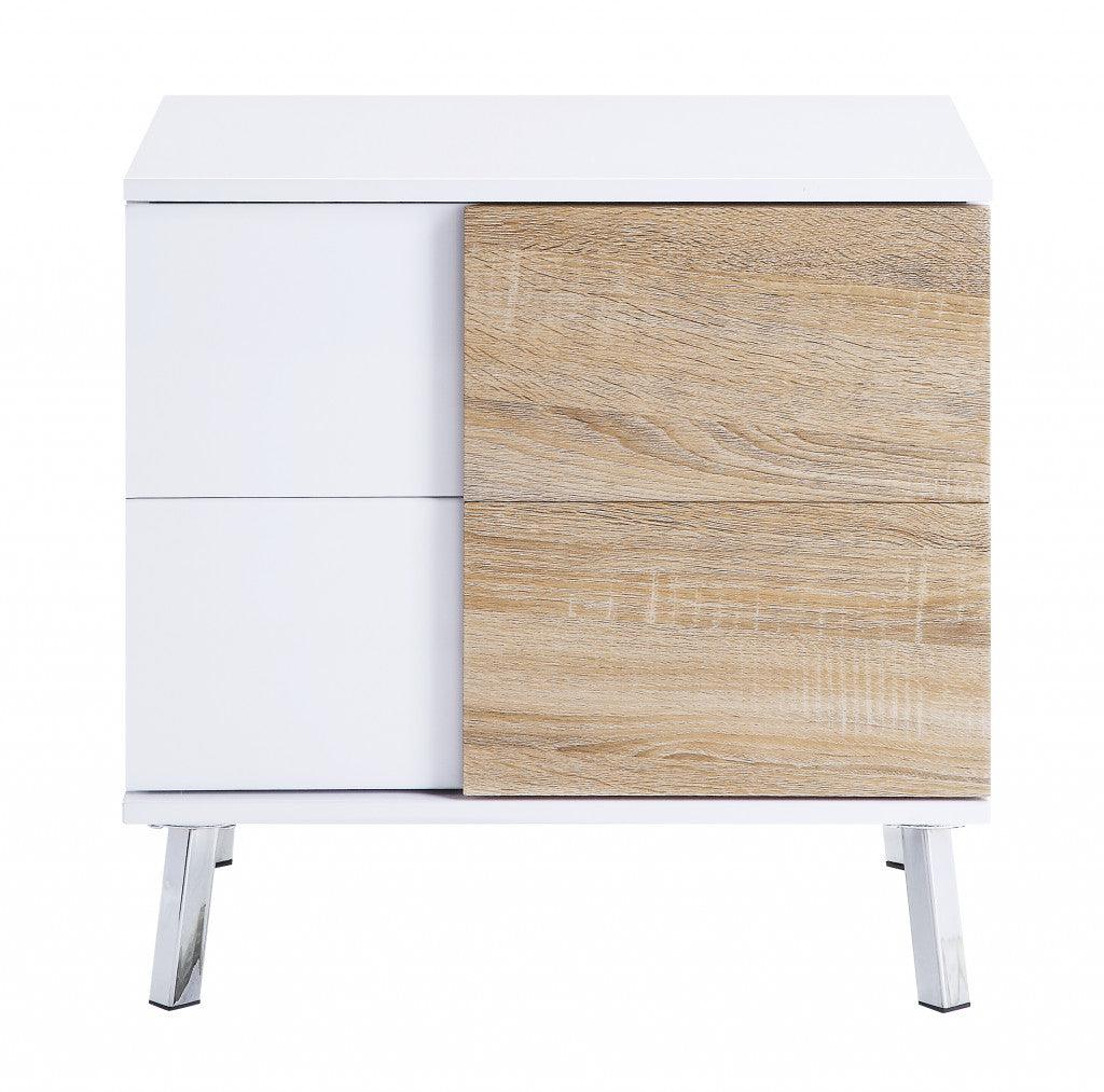 22" White High Gloss Manufactured Wood Rectangular End Table With Two Drawers - FurniFindUSA