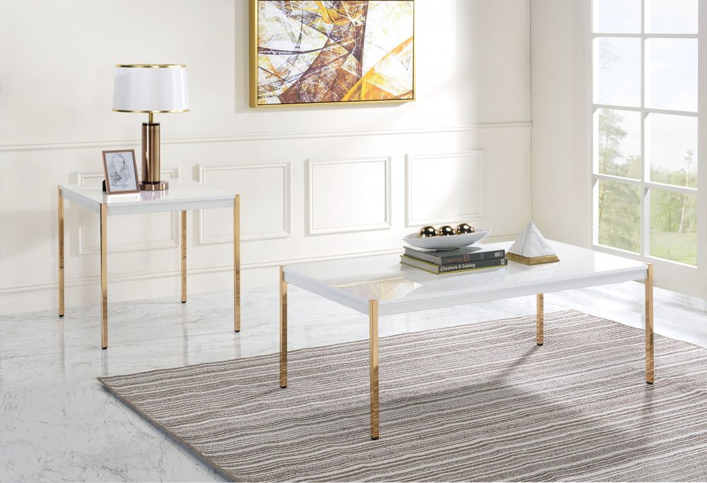 24" Gold And White Manufactured Wood Square End Table HomeRoots